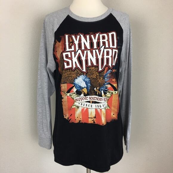 Lynyrd Skynyrd Black & Gray Graphic Raglan T Shirt - Picture 1 of 5